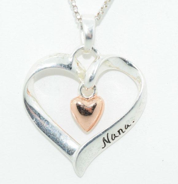 Sterling Silver Nana Heart Necklace: This pedant measures 21 x 27mm Nana you are loved on a 20.5inch box chain & stamped 925.