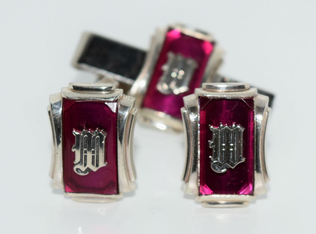 Vtg Herff Jones Sterling Cufflinks & Tie Clip Set (1 of 4)