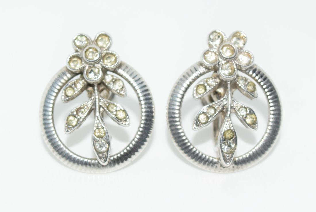 Vintage Sterling Silver Screwback Earrings: Vintage Sterling & Rhinestone 17.5mm x 21.3mm Twist back Earrings