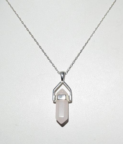 Sterling Silver Rose Quartz Necklace: This pendant measures 11mm wide with a 1.28inch drop on a 22inch chain & stamped 925.