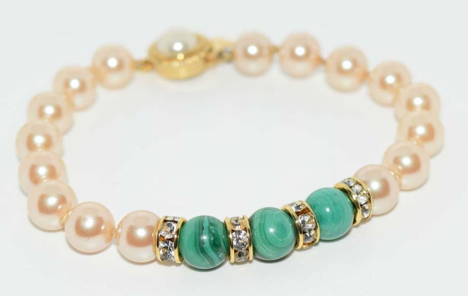 Malachite & Faux Pearl Beaded Bracelet (1 of 3)