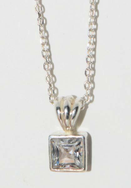 Sterling Silver Simple Princess Cut Necklace: This pendant measures 6 x 12mm on a 16-18inch chain & stamped 925.