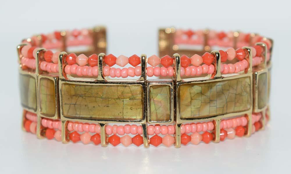 Monet Iridescent Beaded Cuff Bracelet: Measurement: 2.2 inch diameter, 21.5mm width