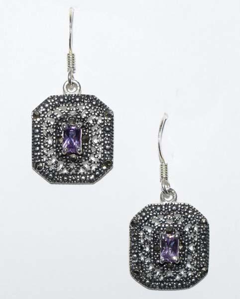 Sterling Silver CZ & Marcasite Earrings: Measurement: 31mm drop, 14.7mm width | Weight: 3.5 grams | Stamp: 925