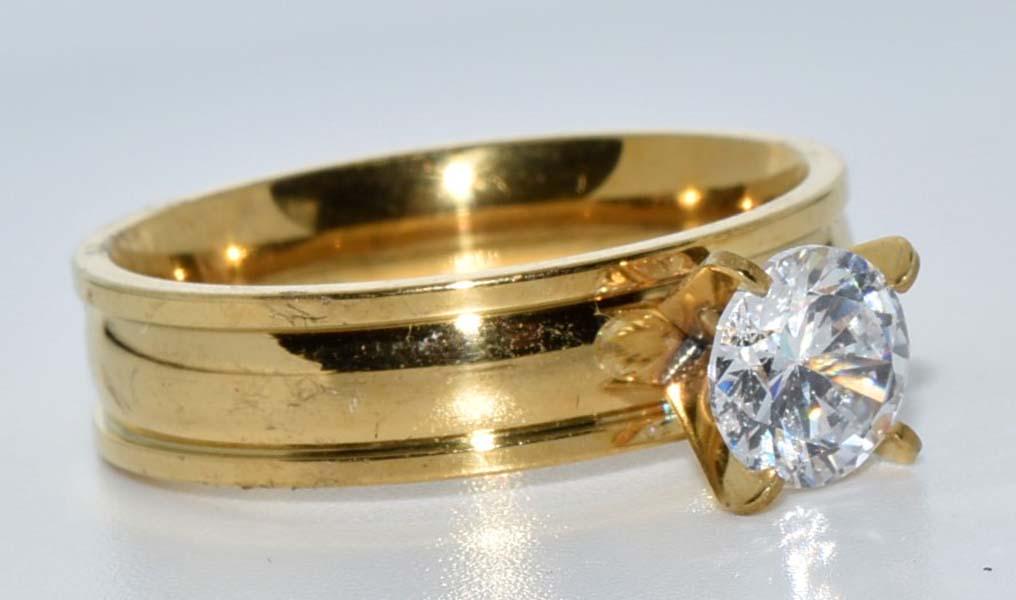 Stainless Steel CZ Solitaire Ring Sz 10: Measurement: 6mm band width | Size: 10