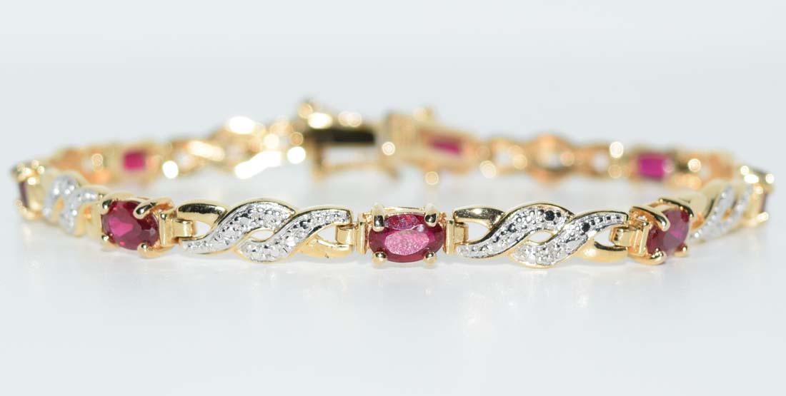Gold Over Sterling Silver Ruby & Diamond Bracelet (1 of 5)