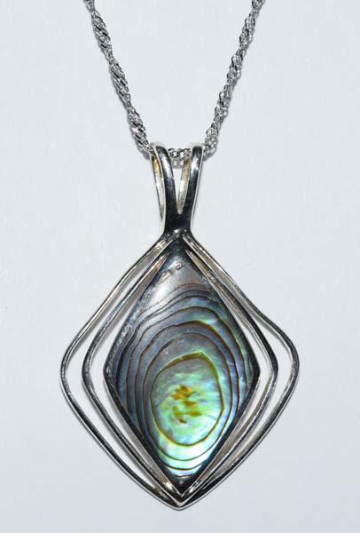 Sterling Silver Abalone Necklace: Measurement: 17.5 inch length, 34mm pendant drop, 22.4mm width | Weight: 4.5 grams | Stamp: 925, Italy 925