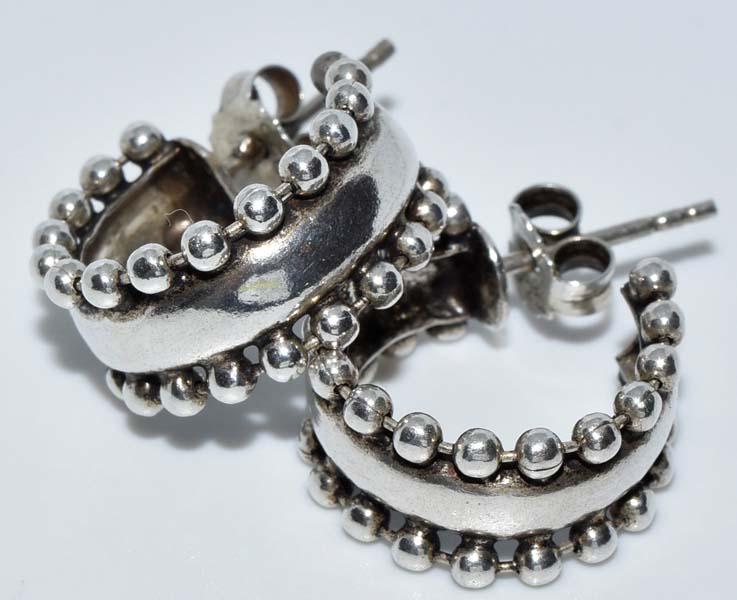 800 Silver Dot Huggie Hoop Earrings: Measurement: 16.3mm drop, 8mm width | Weight: 4.3 grams | Stamp: tested 800 silver