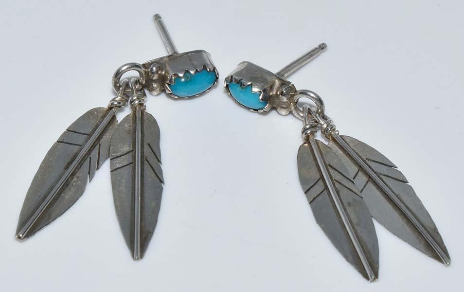Sterling Silver Turquoise Feather Earrings (1 of 3)