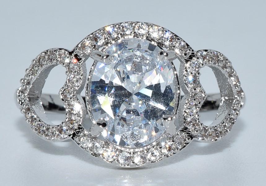 Silver Tone Oval Cut CZ Open Heart Band Ring Sz 6 (1 of 4)