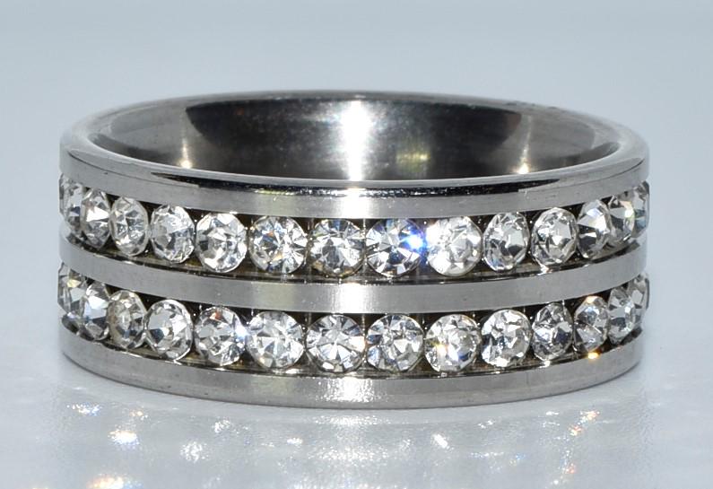 Stainless Steel Double Row Rhinestone Band Ring Sz 6.75 (1 of 3)
