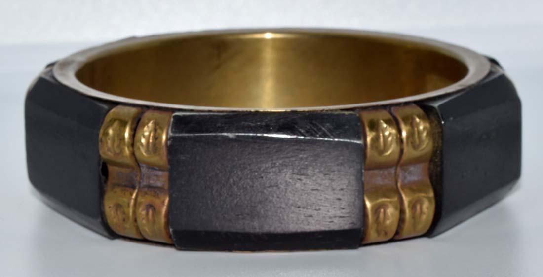 Vintage Brass & Wood Bangle Bracelet (1 of 4)