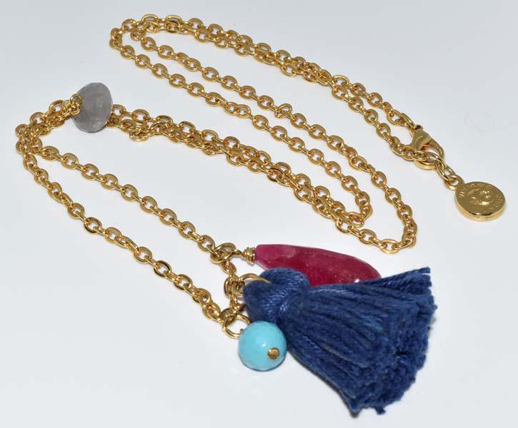 Viniane Guenoun Natural Stone Tassel Necklace: Measurement: 31 inch length, 44mm pendant drop