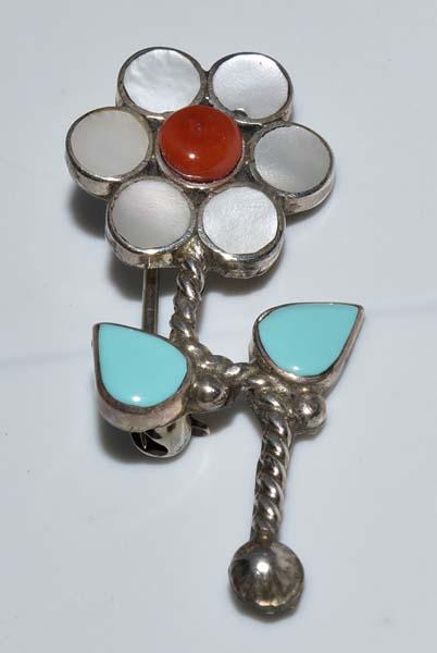 Multi Stone Silver Tone Flower Brooch (1 of 3)