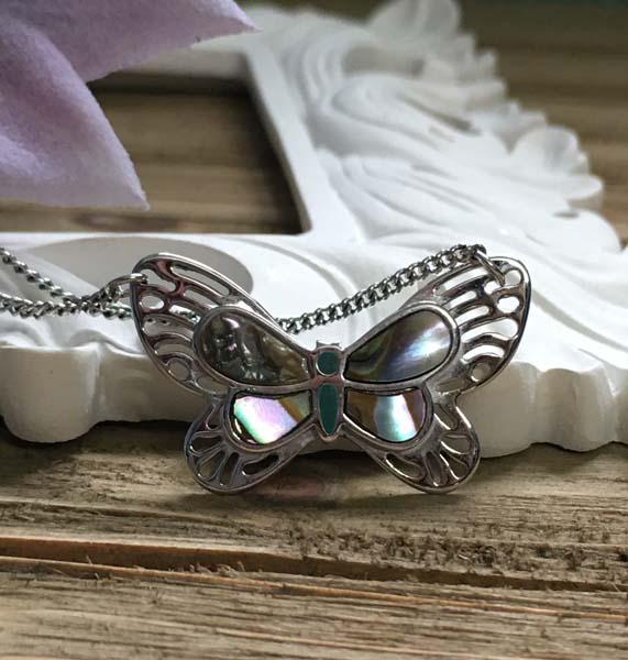 Amway Silver Tone Abalone Butterfly Necklace (1 of 4)