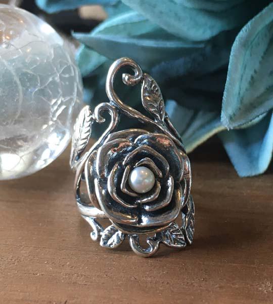 Sterling Silver Rose Pearl Ring Sz 7 (1 of 6)