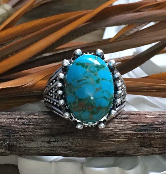 Silver Tone Turquoise Color Ring Sz 9.5 (1 of 5)