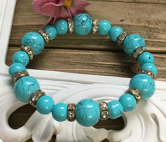 Turquoise Color Bead Stretch Bracelet (1 of 3)