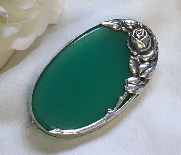 Vintage Signed MT 800 Silver Agate Rose Brooch (1 of 7)
