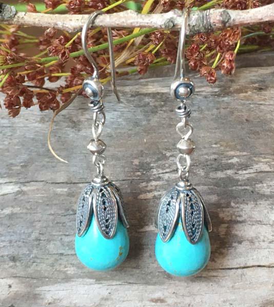 Sterling Silver Turquoise Color Dangle Earrings (1 of 4)