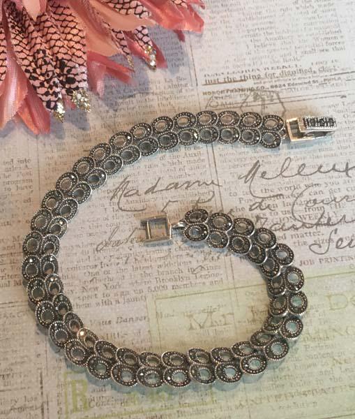 Signed CFJ Sterling Silver Marcasite Bracelet (1 of 5)