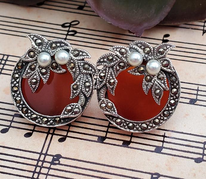 Vintage Sterling Silver Carnelian Earrings (1 of 5)