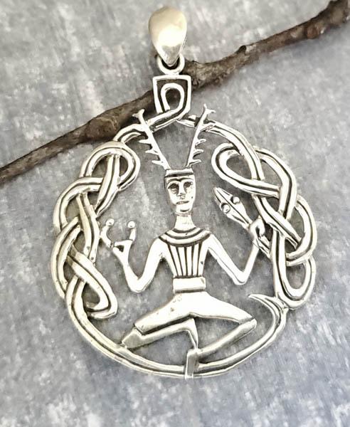Sterling Silver Cernunnos Pendant: Item Details:Sterling Silver Cernunnos Pendant Type: Sterling Silver Celtic Cernunnos Pendant Length: 49 Inches Width: 33.5 mm Other: Vikings Stone Type: N/AN/AN/AN/AN/A Shape/Style: Cernunnos God Car