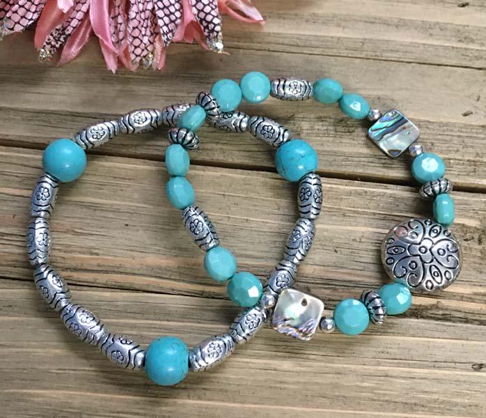 Two Turquoise Color Beaded Stretch Bracelet (1 of 3)