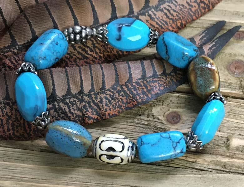 Turquoise Color Bead Stretch Bracelet (1 of 5)