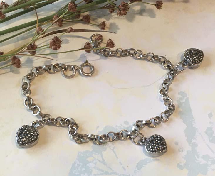 Sterling Silver Marcasite Heart Charm Bracelet (1 of 2)