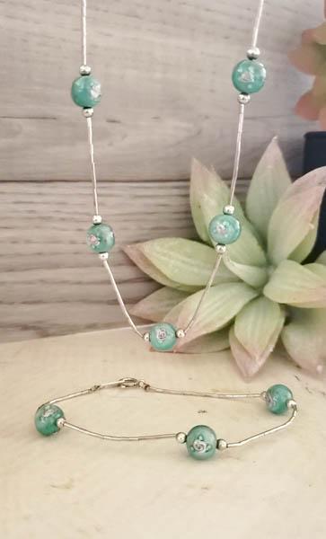 Liquid Silver Glass Beaded Bracelet Necklace Set (1 of 5)