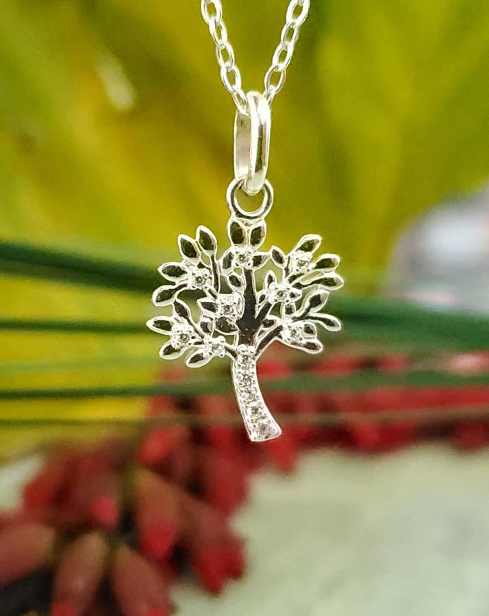 Sterling Silver Necklace: Item Details: Sterling Silver Family Tree Necklace Chain Length: 17 Inches Pendant Removable: Yes Pendant Drop: 24 mm Pendant Width: 14 mm Clasp: Springring Other: Zirconia Pendant Shape/Style: Tree W