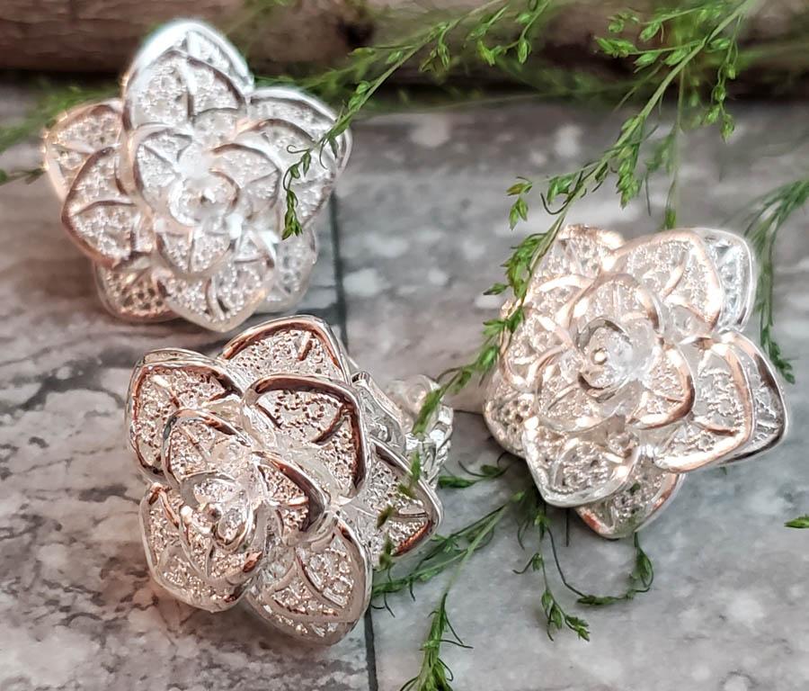 Large 3D Flower Designed Matching Ring and Earrings (1 of 5)