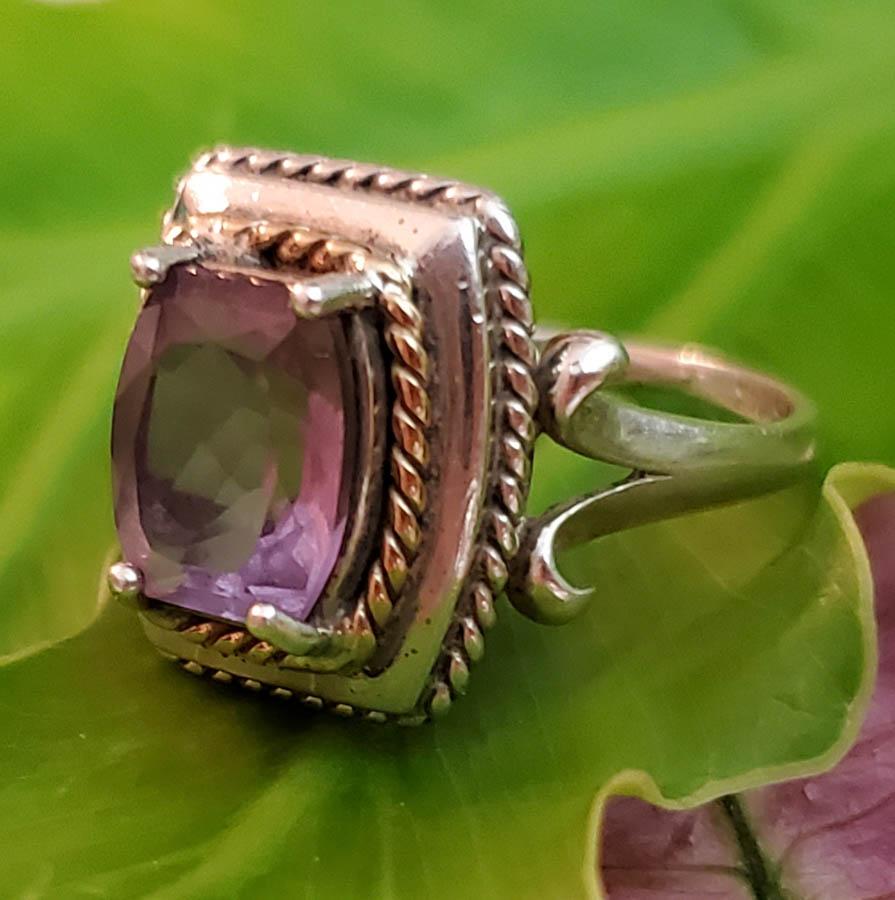 14k Gold Sterling Silver Amethyst Ring Sz 8.25 (1 of 5)