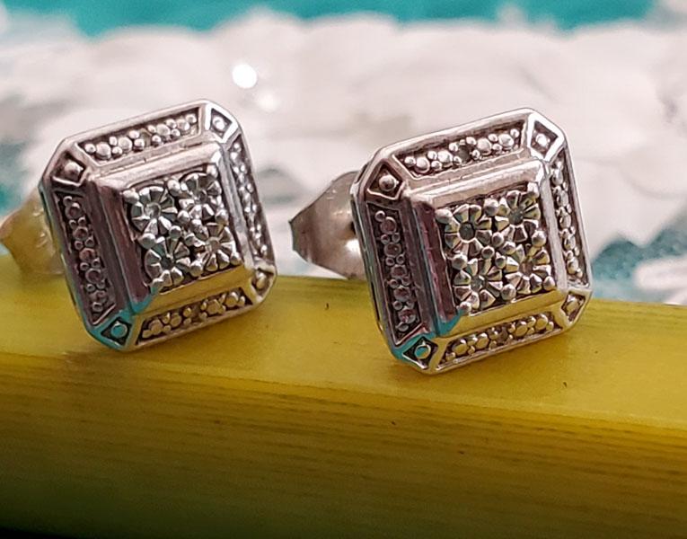 Sterling Silver Diamond Earrings (1 of 6)