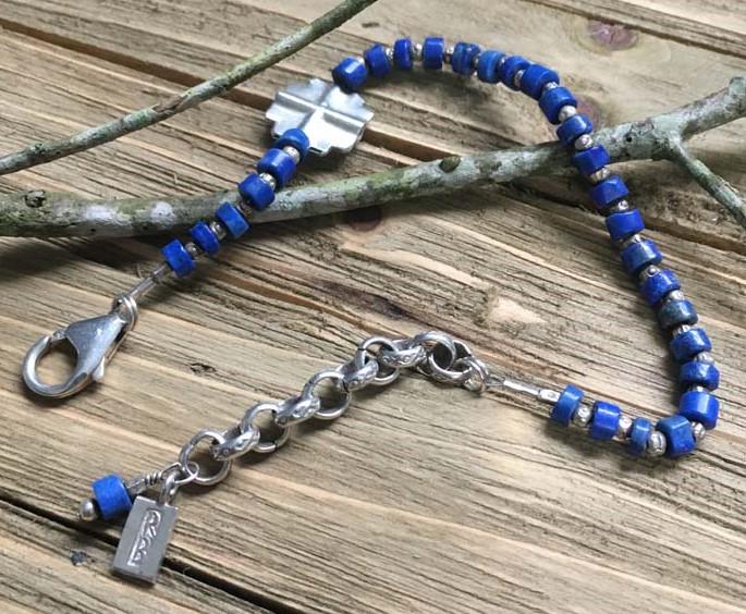 Signed RB Sterling Lapis Lazuli Bead Bracelet (1 of 4)