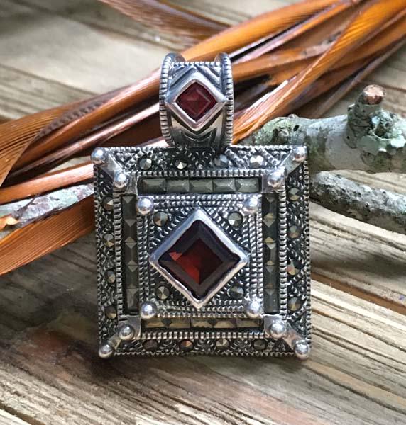 Signed DBJ Sterling Silver Garnet Pendant (1 of 4)