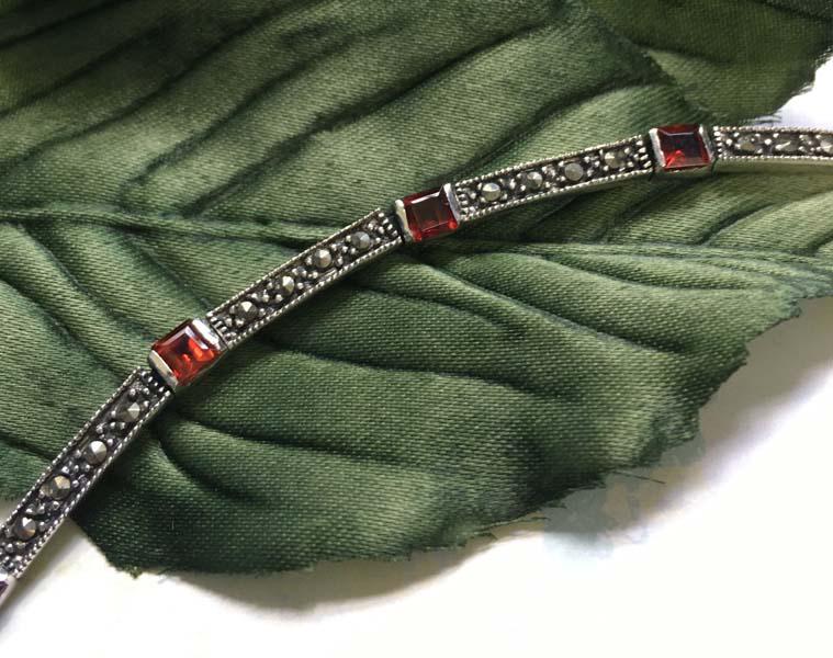 Signed DBJ Sterling Silver Garnet Bracelet (1 of 4)
