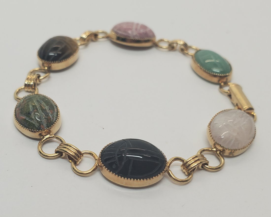 Vintage Multi Gemstone Etched Scarab Bracelet (1 of 4)