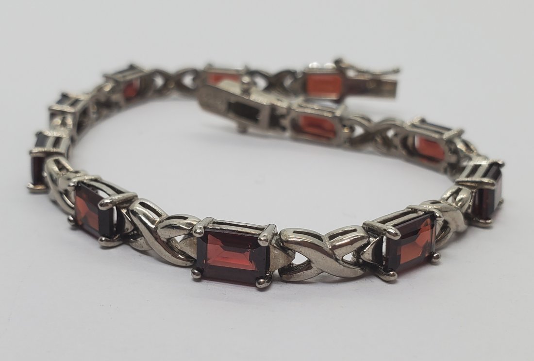 Signed Sterling Silver Garnet Link Bracelet (1 of 5)