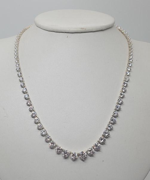 Graduating CZ Necklace: Graduating CZ Necklace Measures 17 inches long and 6.5 mm at widest Shipping Time: Usually 2-5 Business Days Shipping Rates: Shipping rates start at $15 (US Only) for 2-3 Day Priority Mail, contact us