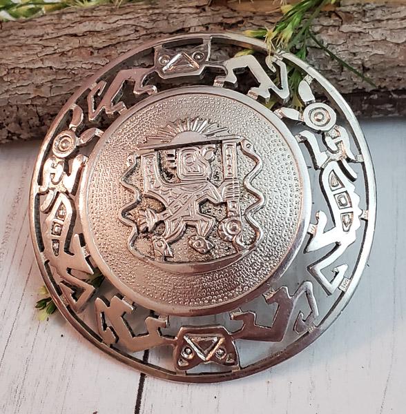 Sterling Silver Mayan Brooch: Item Details: Sterling Silver Mayan Brooch Length or Drop: 41.7 mm Width: 41.7 mm Weight in Grams: 12.43 Hallmarks and Stamps: GC, 925 Other: Shipping Time: Usually 2-5 Business Days Shipping Rates: S