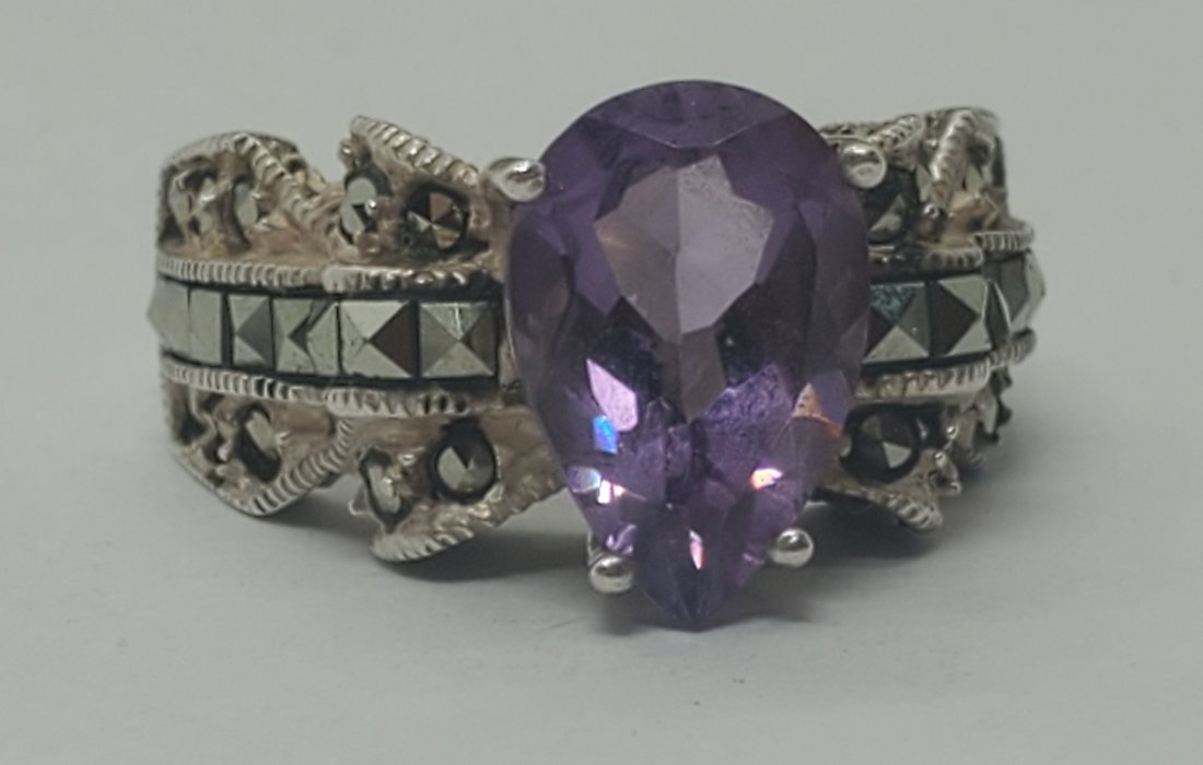 Signed Sterling Amethyst Ring Sz 6.5 (1 of 3)