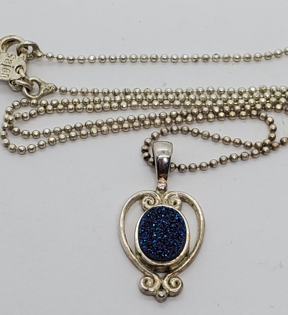 Silver Sajen Druzy Necklace: Necklace is 18 inches long and signed Sajen, IN Shipping Time: Usually 2-5 Business Days Shipping Rates: Shipping rates start at $15 (US Only) for 2-3 Day Priority Mail, contact us for our first-class