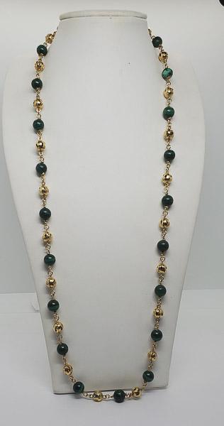 Signed 18k Gold Malachite Beaded Necklace (1 of 6)