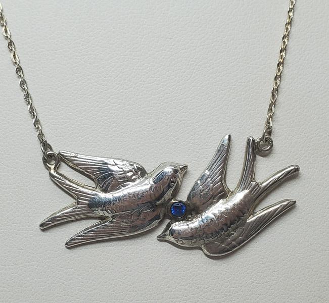 Sterling and Topaz Dancing Swallow Birds Necklace (1 of 4)