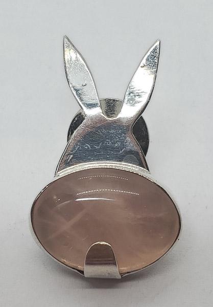 Signed MW Sterling Rose Quartz Bunny Pin (1 of 4)