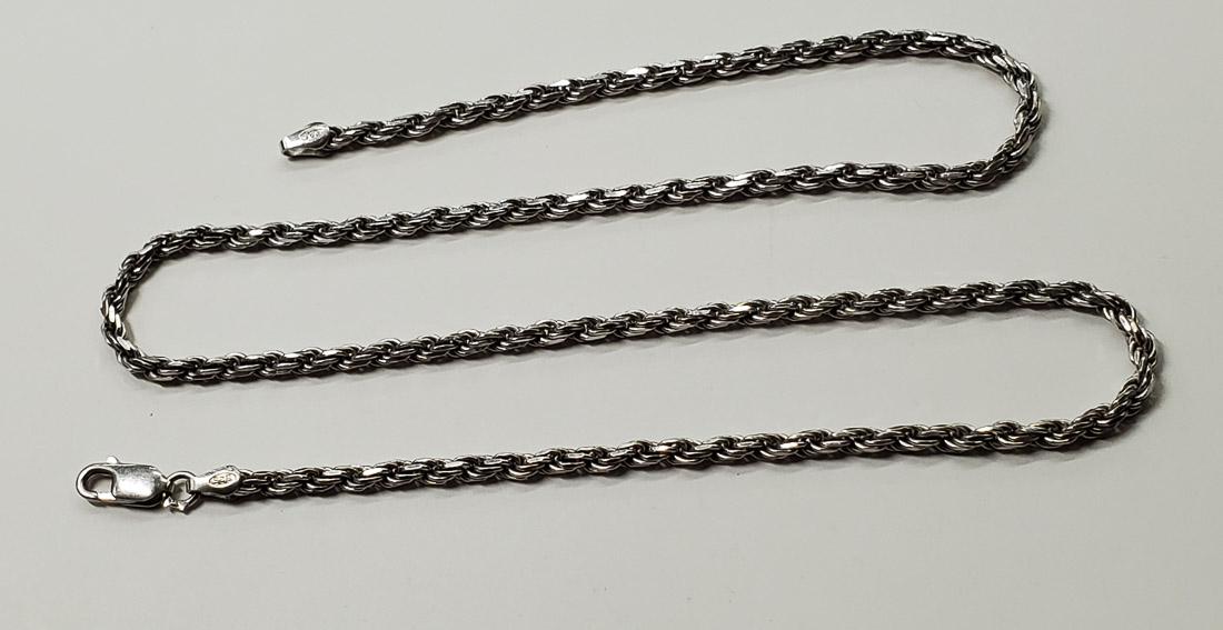 ITALY Sterling Silver Rope Chain: ITALY Sterling Silver Rope Chain Measures 18 inches long and 2.5 mm wide Shipping Time: Usually 2-5 Business Days Shipping Rates: Shipping rates start at $15 (US Only) for 2-3 Day Priority Mail, conta