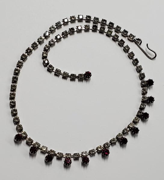 Vintage Red and Clear Rhinestone Necklace: Necklace is 14 inches long. Shipping Time: Usually 2-5 Business Days Shipping Rates: Shipping rates start at $15 (US Only) for 2-3 Day Priority Mail, contact us for our first-class rates. Combined Shi