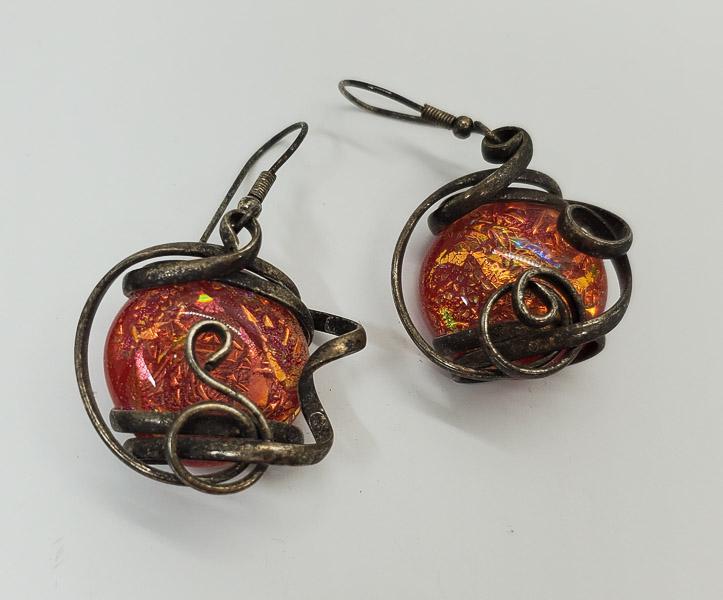 Sterling Silver Art Glass Earrings: They have a 44mm drop and are 27mm wide. Shipping Time: Usually 2-5 Business Days Shipping Rates: Shipping rates start at $15 (US Only) for 2-3 Day Priority Mail, contact us for our first-class rates.